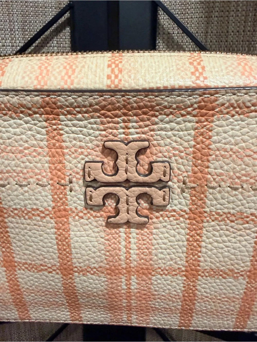 Tory Burch Pink Plaid Leather Crossbody Purse